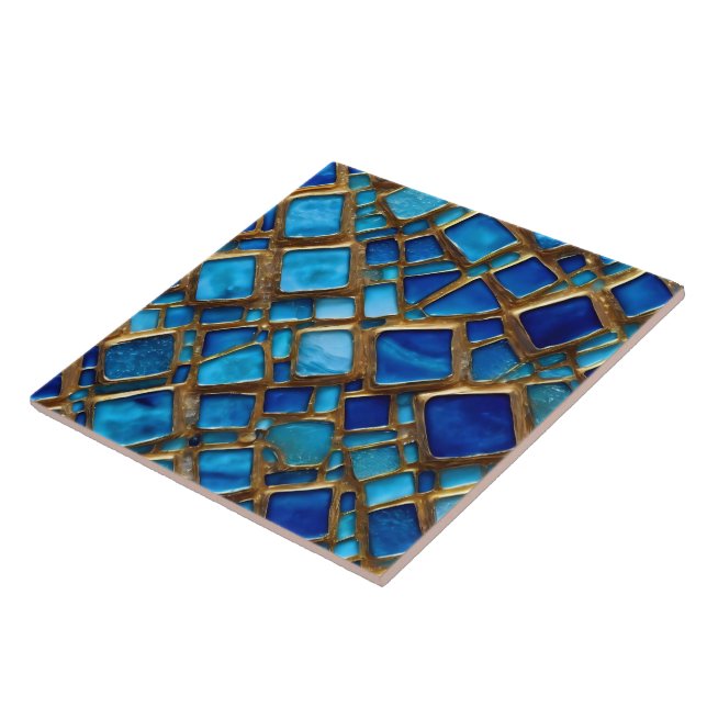 Ocean Blue Trendy Beautiful Gold Collection Ceramic Tile (Side)