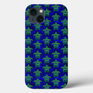 Ocean Blue Tribal Green Sea Turtles iPhone 13 Case