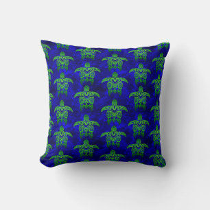 Ocean Blue Tribal Green Sea Turtles Cushion