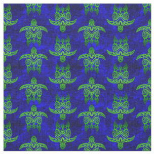 Ocean Blue Tribal Green Sea Turtles Fabric