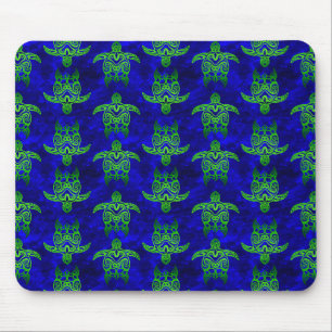 Ocean Blue Tribal Green Sea Turtles Mouse Pad