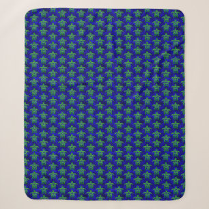 Ocean Blue Tribal Green Sea Turtles Sherpa Blanket