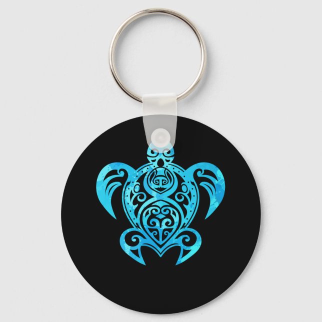 Ocean Blue Tribal Hawaiian Sea Turtle Key Ring (Front)