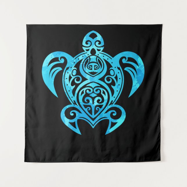 Ocean Blue Tribal Hawaiian Sea Turtle Tapestry (Front)