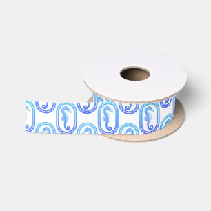 Ocean Blue Tribal Island Seahorse Satin Ribbon