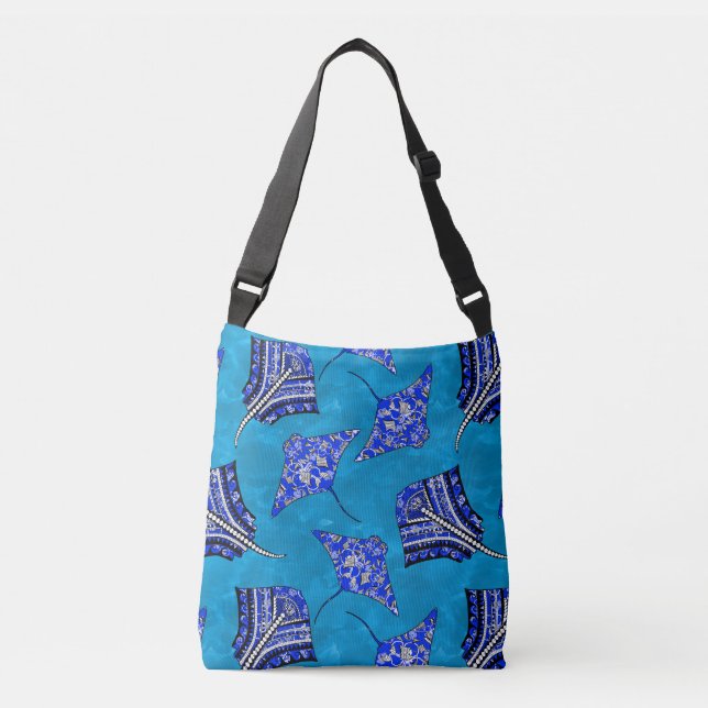 Ocean Blue Tribal Stingrays Crossbody Bag (Front)
