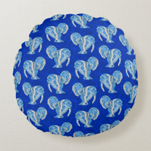 Ocean Blue Tribal Tattoo Manatees Round Cushion