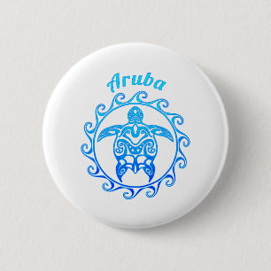 Ocean Blue Tribal Turtle Aruba 6 Cm Round Badge
