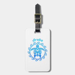 Ocean Blue Tribal Turtle Aruba Luggage Tag