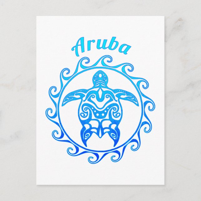 Ocean Blue Tribal Turtle Aruba Postcard (Front)