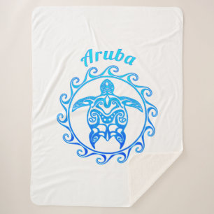 Ocean Blue Tribal Turtle Aruba Sherpa Blanket
