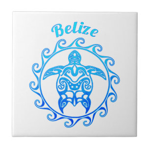 Ocean Blue Tribal Turtle Belise Ceramic Tile