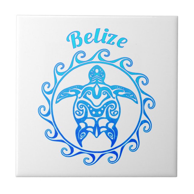 Ocean Blue Tribal Turtle Belise Ceramic Tile (Front)