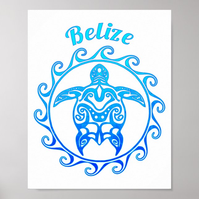 Ocean Blue Tribal Turtle Belise Poster (Front)