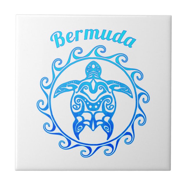 Ocean Blue Tribal Turtle Bermuda Ceramic Tile (Front)