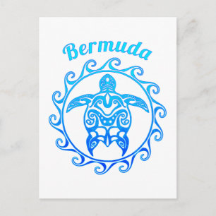 Ocean Blue Tribal Turtle Bermuda Postcard