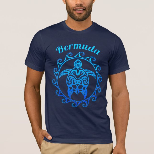 Ocean Blue Tribal Turtle Bermuda T-Shirt (Front)