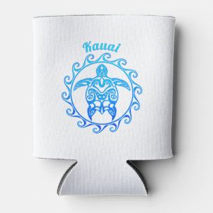 Ocean Blue Tribal Turtle Kauai Can Cooler