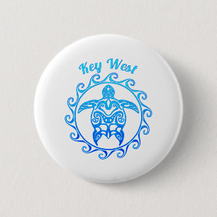 Ocean Blue Tribal Turtle Key West 6 Cm Round Badge