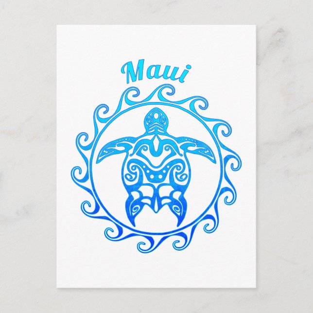 Ocean Blue Tribal Turtle Maui Postcard (Front)