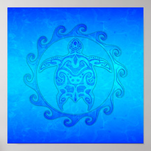 Ocean Blue Tribal Turtle Poster