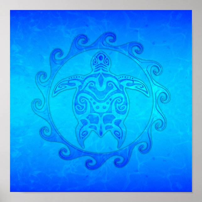 Ocean Blue Tribal Turtle Poster (Front)