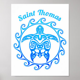 Ocean Blue Tribal Turtle Saint Thomas Poster