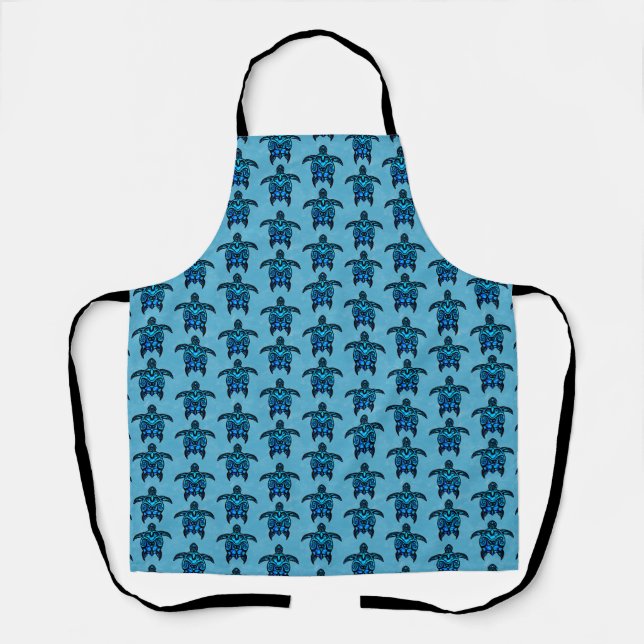 Ocean Blue Tribal Turtles Apron (Front)
