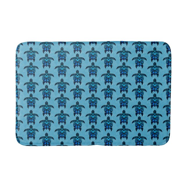 Ocean Blue Tribal Turtles Bath Mat (Front)