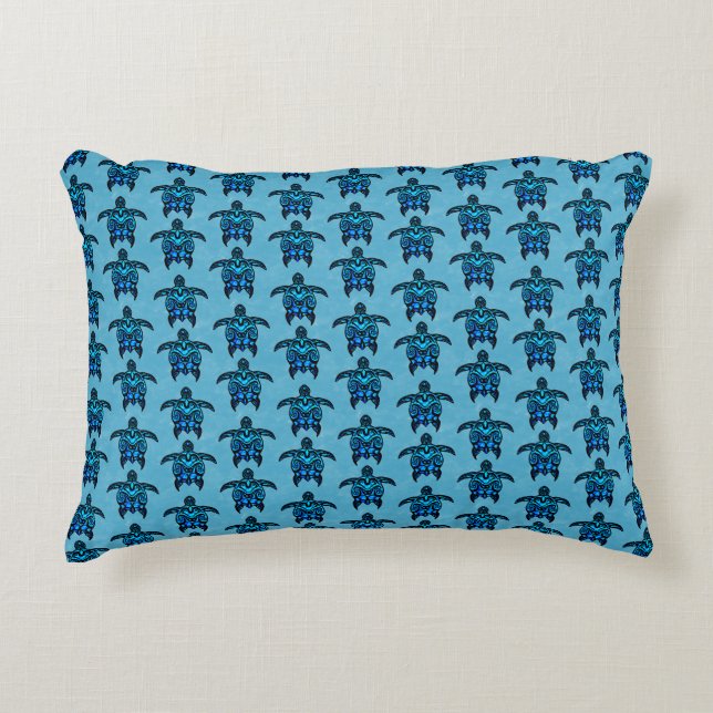 Ocean Blue Tribal Turtles Decorative Cushion (Front)