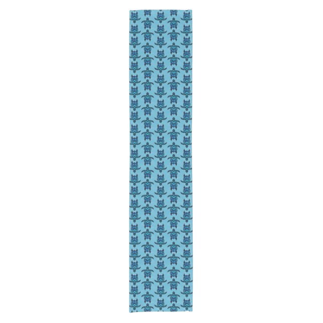 Ocean Blue Tribal Turtles Short Table Runner (Front)