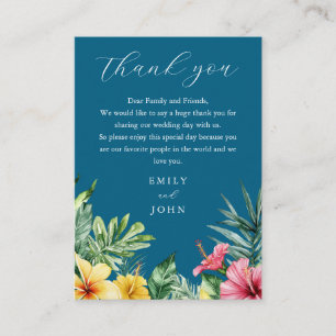 Ocean Blue Tropical Flowers Wedding Thank You Place Card
