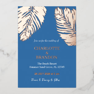 Ocean Blue Tropical Palm Leaf Wedding Gold