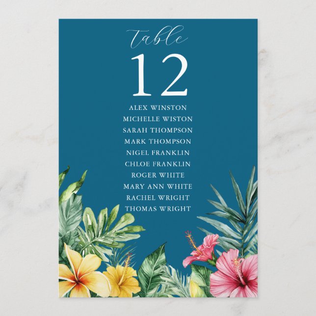 Ocean Blue Tropical Table Number Seating Chart (Front)