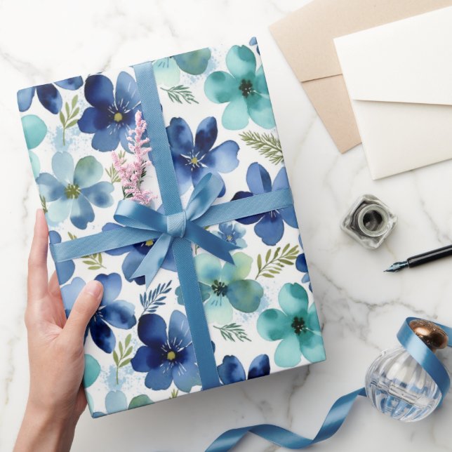 Ocean Blue Tulip Waves Wrapping Paper (Gifting)