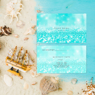Ocean Blue Turquoise Glitter Sparkly Stylist Vip Appointment Card