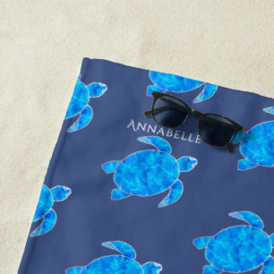 OCEAN BLUE TURTLE PATTERN / GRAY BLUE / MONOGRAM BEACH TOWEL