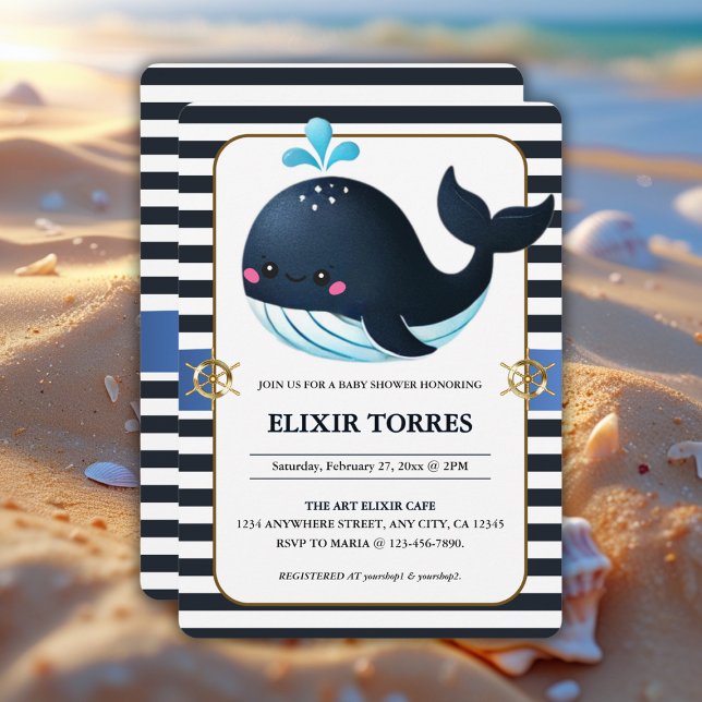Ocean Blue Under the Sea Kawaii Whale Baby Shower Invitation (Creator Uploaded)