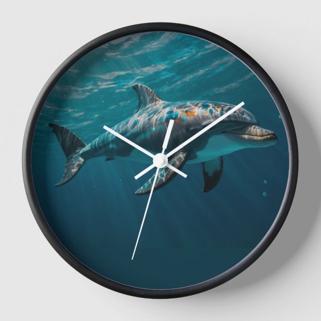 Ocean Blue Underwater Dolphin Portrait Clock (Front)