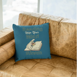 Ocean Blue Vintage Reading Book Wild Flowers Cushion