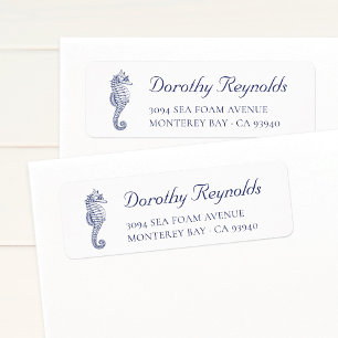 Ocean Blue Vintage Seahorse. Return Address  Label