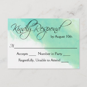 Ocean Blue Watercolor and Calligraphy Wedding RSVP Card