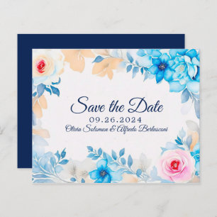 Ocean blue watercolor floral Save the Date