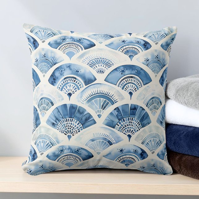Ocean Blue Watercolor Geometric Gradient Art Deco  Cushion (Ocean Blue Watercolor Geometric Gradient Art Deco Throw Pillow)