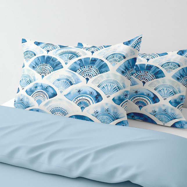 Ocean Blue Watercolor Geometric Pillowcase (Ocean Blue Watercolor Geometric Abstract Elegant Pillowcase)
