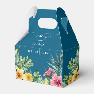 Ocean Blue Watercolor Tropical Floral Wedding Favour Box