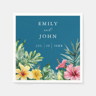 Ocean Blue Watercolor Tropical Floral Wedding Napkin