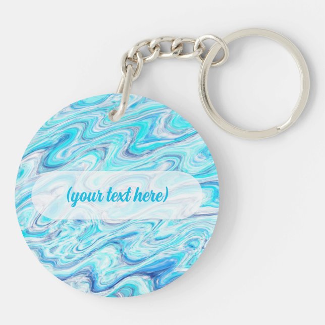 Ocean Blue Wave Marble Texture Abstract Liquid Key Ring (Back)
