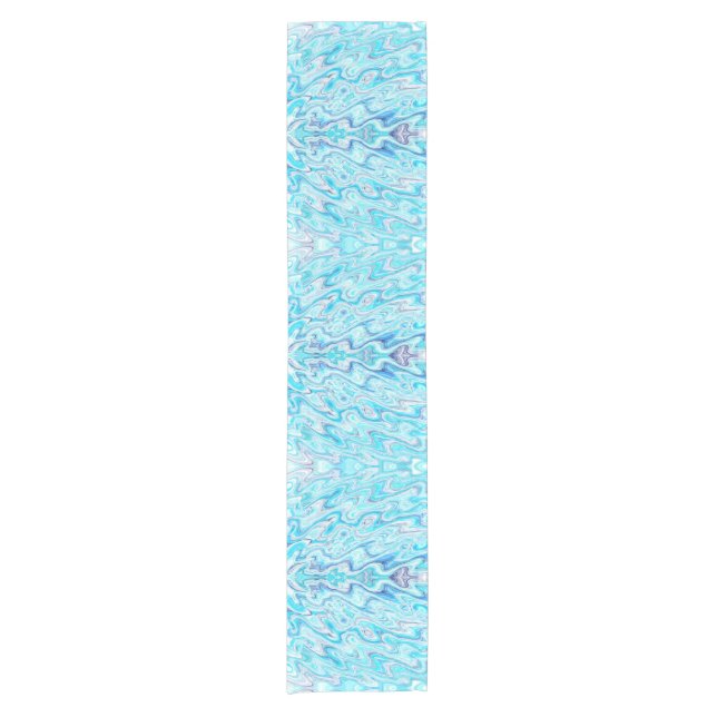 Ocean Blue Wave Marble Texture Abstract Liquid Short Table Runner (Front)