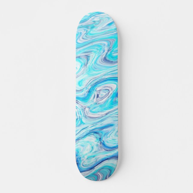 Ocean Blue Wave Marble Texture Abstract Liquid Skateboard (Front)